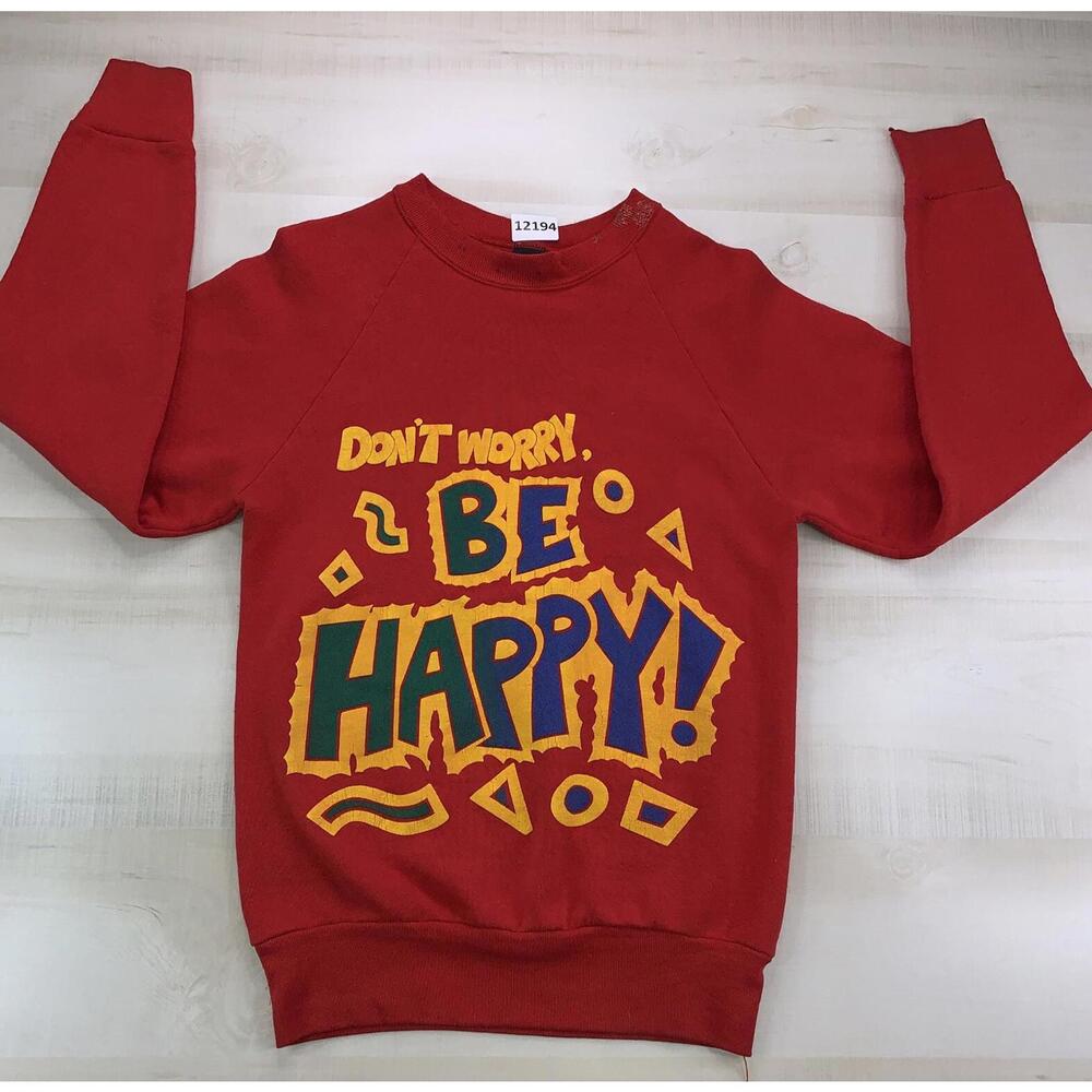 Vintage 80s-90s Screen Stars Don’t Worry Be Happy Graphic Sweatshirt Med-12194